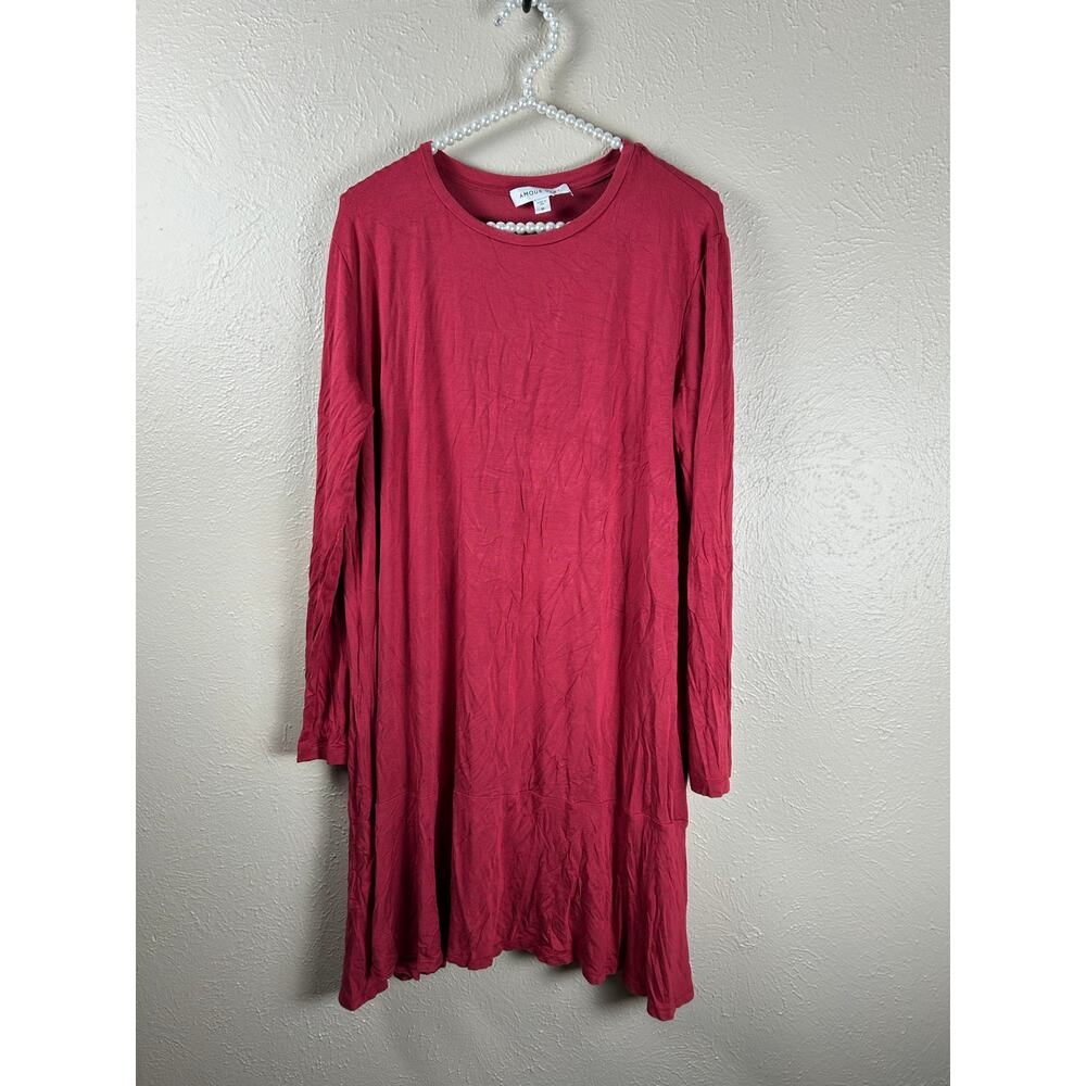 Amour Vert Dress Size Medium Red Stretchy Long Sleeve Knee Length Made in USA